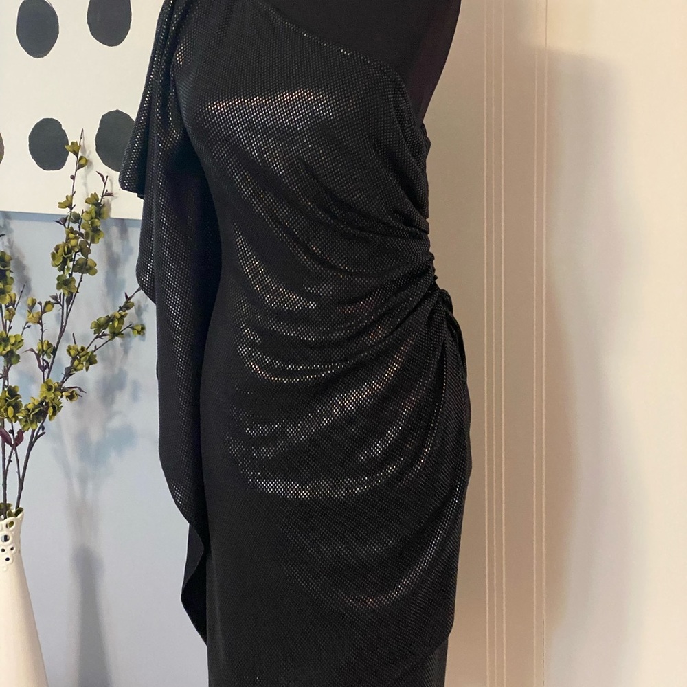 ~St. John Knit One Shoulder Ruffle Sequin Cocktail Dress Sz. 2 $1495+tax